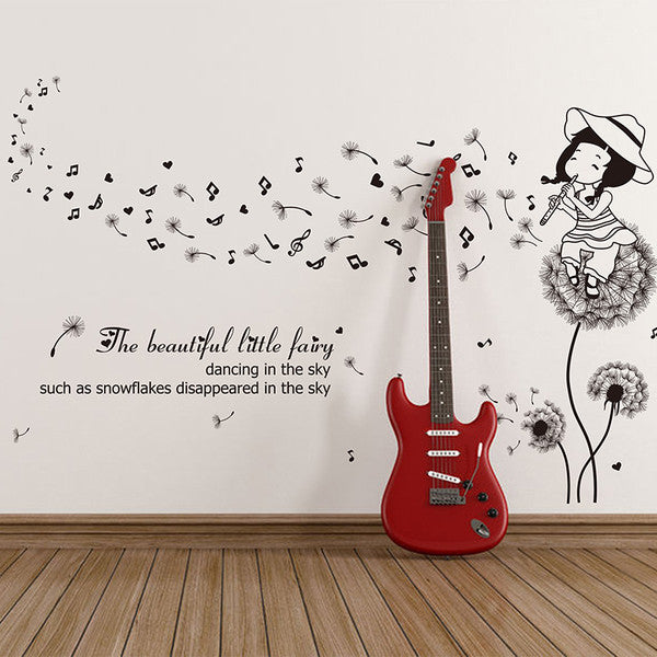 Flute Girl on Dandelion Wall Sticker