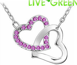 Double Heart crystal Zircon Alloy Necklace