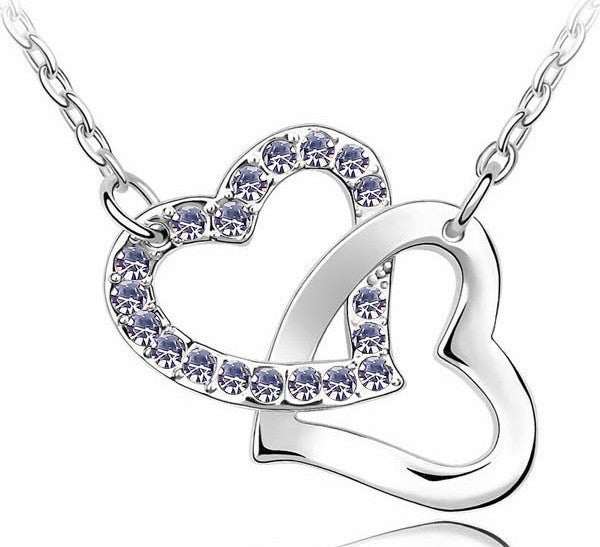 Double Heart crystal Zircon Alloy Necklace